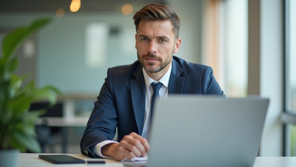 Person arbeitet konzentriert am Laptop im modernen Büro