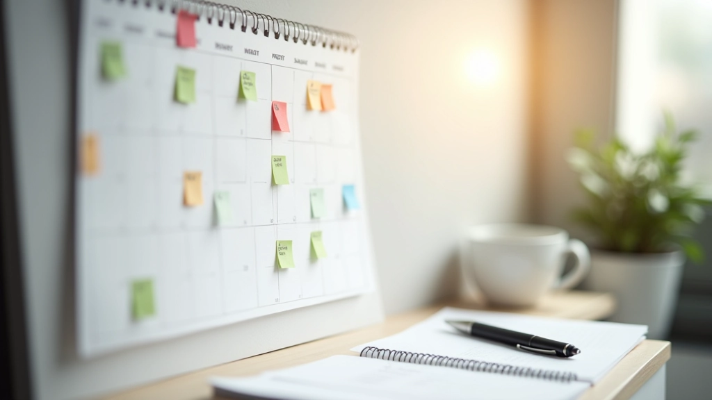 Kalender mit Markierungen für den Wiedereinstiegszeitplan und Finanzplanung